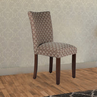 Wooden Parson Dining Chair with Damask Pattern Fabric Upholstery, Multicolor - BM194876