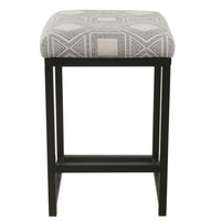 BM195160 - Metal Counter Stool with Geometric Pattern Fabric Upholstered Seat, Gray and Black