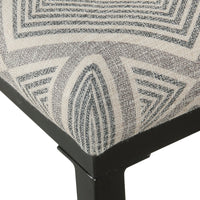 BM195160 - Metal Counter Stool with Geometric Pattern Fabric Upholstered Seat, Gray and Black