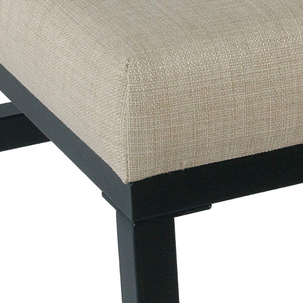 BM195206 - Open Back Metal Counter Stool with Fabric Upholstered Padded Seat, Beige and Black