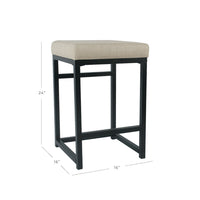 BM195206 - Open Back Metal Counter Stool with Fabric Upholstered Padded Seat, Beige and Black