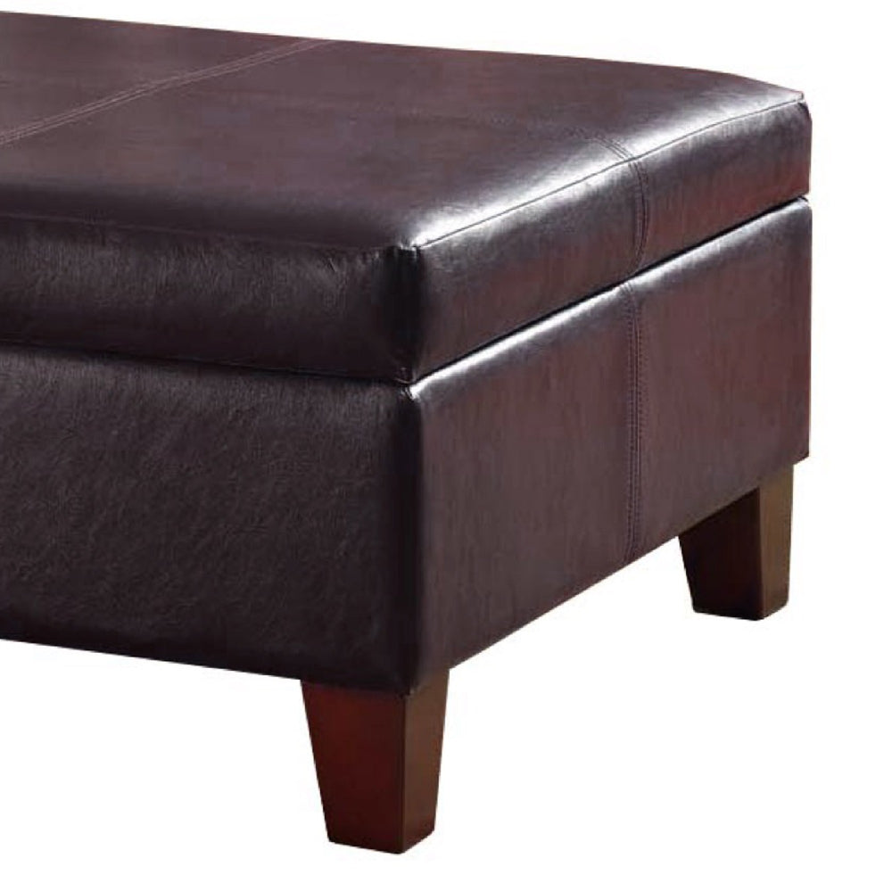 Leatherette Upholstered Wooden Ottoman With Hinged Storage, Brown, Large - BM195755