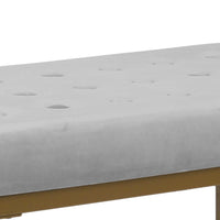 BM196049 - Metal Framed Ottoman with Button Tufted Velvet Upholstered Seat, Light Gray and Gold
