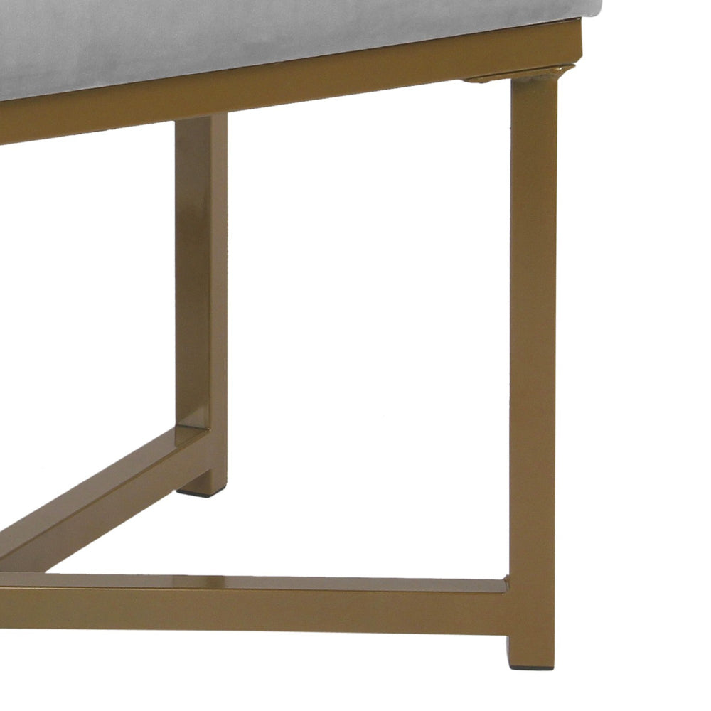 BM196049 - Metal Framed Ottoman with Button Tufted Velvet Upholstered Seat, Light Gray and Gold