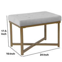 BM196049 - Metal Framed Ottoman with Button Tufted Velvet Upholstered Seat, Light Gray and Gold