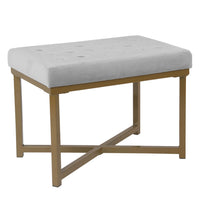 BM196049 - Metal Framed Ottoman with Button Tufted Velvet Upholstered Seat, Light Gray and Gold