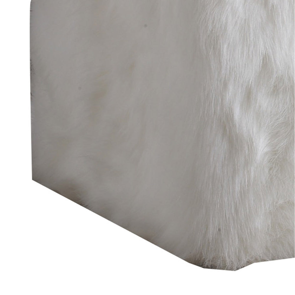 BM196074 - Faux Fur Upholstered Wooden Ottoman in Cube Shape, White