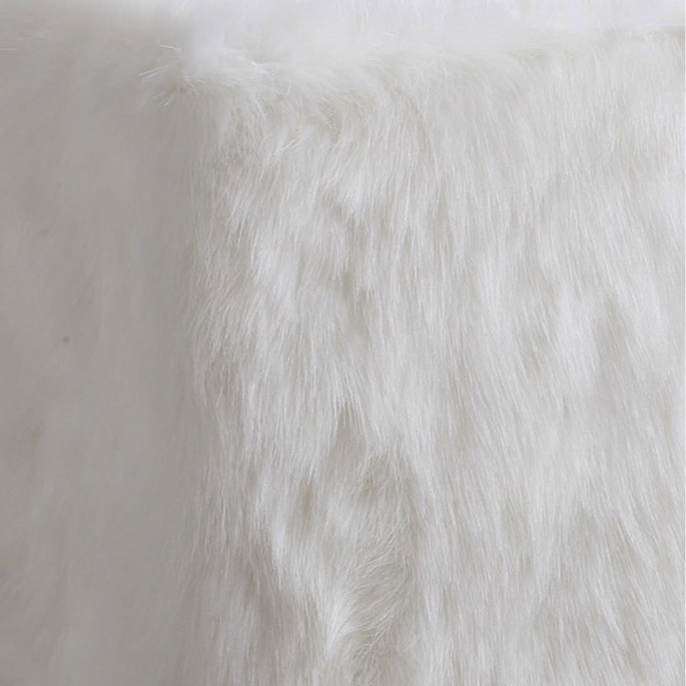 BM196074 - Faux Fur Upholstered Wooden Ottoman in Cube Shape, White