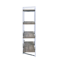Geometric Metal Framed Bookshelf with Four Open Wooden Shelves, Brown and Silver - BM196196