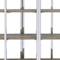 Geometric Metal Framed Bookshelf with Four Open Wooden Shelves, Brown and Silver - BM196196