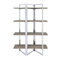 Geometric Metal Framed Bookshelf with Four Open Wooden Shelves, Brown and Silver - BM196196