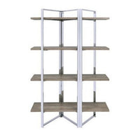 Geometric Metal Framed Bookshelf with Four Open Wooden Shelves, Brown and Silver - BM196196