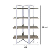 Geometric Metal Framed Bookshelf with Four Open Wooden Shelves, Brown and Silver - BM196196