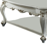Traditional Style Wooden Coffee Table with Polyresin Carvings and Bottom Shelf, White BM196693