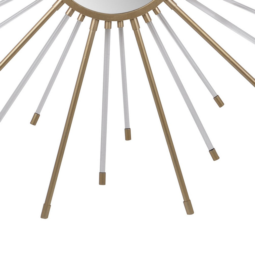 Iron Mirror with Sparkled Sunburst Design, Large, White and Gold - BM202286