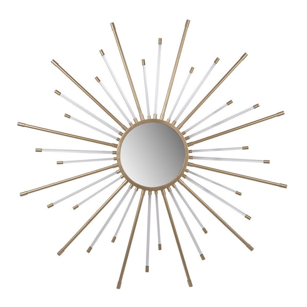 Iron Mirror with Sparkled Sunburst Design, Large, White and Gold - BM202286