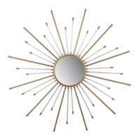 Iron Mirror with Sparkled Sunburst Design, Large, White and Gold - BM202286