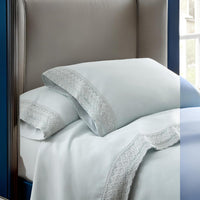 Udine 4 Piece Queen Size Microfiber Sheet Set with Crochet Lace , Blue - BM202398