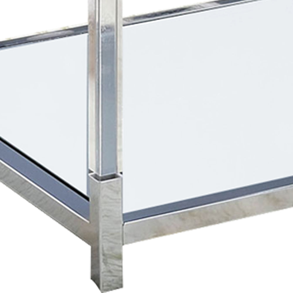 Glass Top Metal Coffee Table with Open Bottom Shelf, Silver and Clear - BM203952