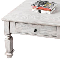 Transitional Wooden Coffee Table With Turned Legs and 2 Drawers, White - BM204002