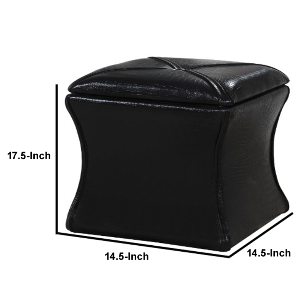 Leatherette Button Tufted Square Storage Ottoman with Seating, Black - BM204193