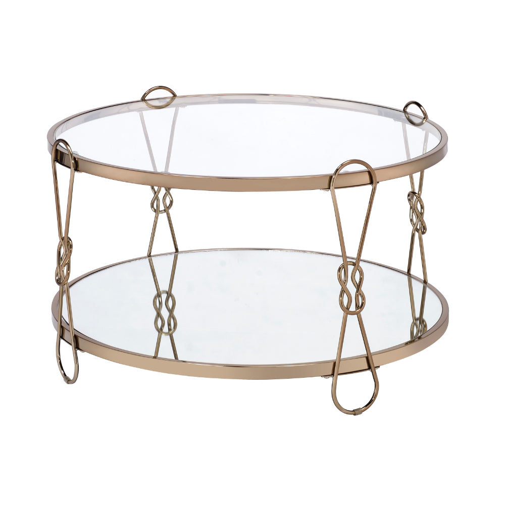 Metal Coffee Table with Glass Top and 1 Bottom Shelf,Gold and Clear - BM204503