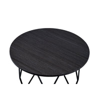 Industrial Round Top Wooden Coffee Table with Geometric Base, Black - BM204505