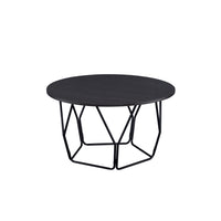 Industrial Round Top Wooden Coffee Table with Geometric Base, Black - BM204505