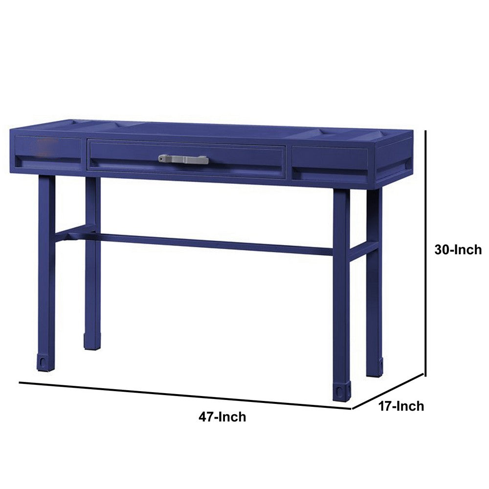 Industrial Style Metal and Wood 1 Drawer Vanity Desk, Blue - BM204624