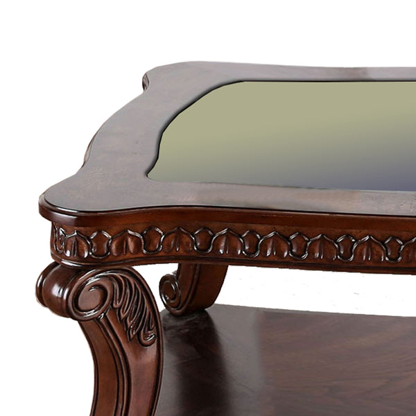 Traditional Coffee Table with Cabriole Legs and Wooden Carving, Brown - BM205329