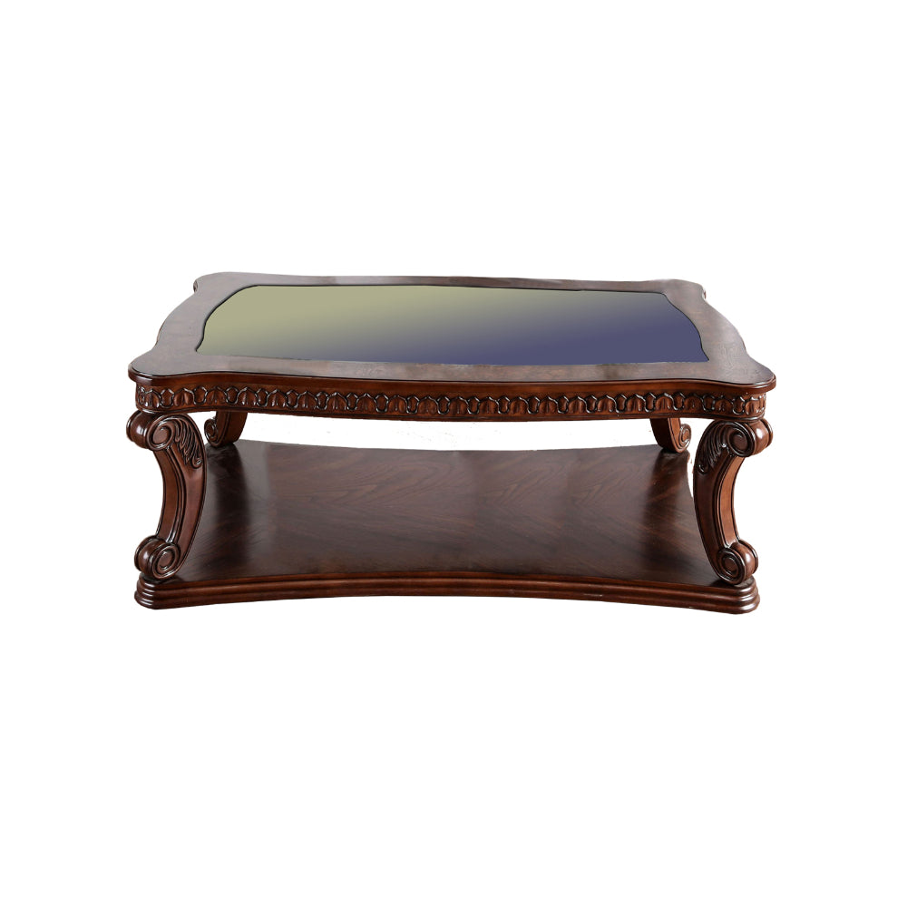 Traditional Coffee Table with Cabriole Legs and Wooden Carving, Brown - BM205329