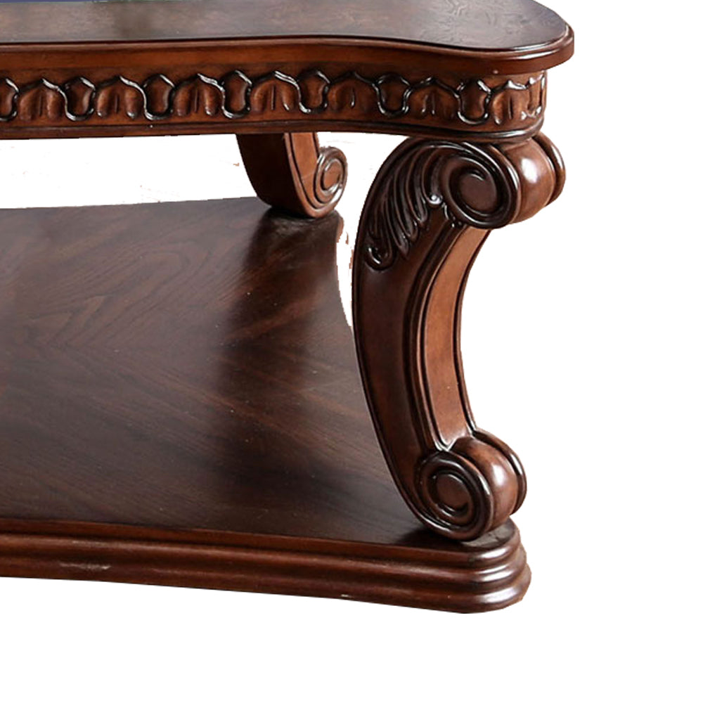 Traditional Coffee Table with Cabriole Legs and Wooden Carving, Brown - BM205329