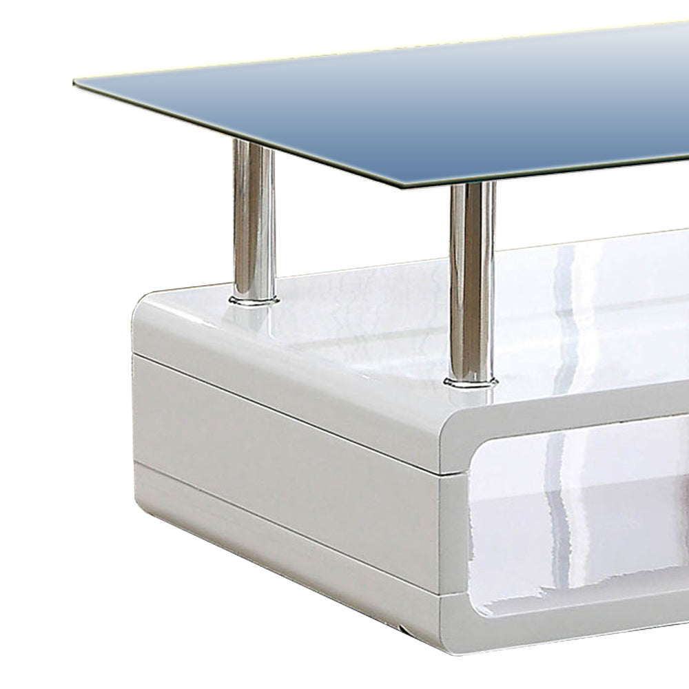 Contemporary Coffee Table with Multi Level Curled Open Shelf, White - BM205333