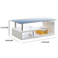 Contemporary Coffee Table with Multi Level Curled Open Shelf, White - BM205333