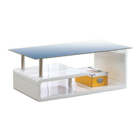 Contemporary Coffee Table with Multi Level Curled Open Shelf, White - BM205333