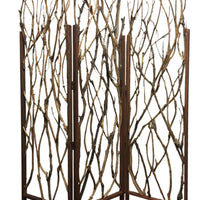 3 Panel Contemporary Foldable Wood Screen with Tree Branches, Brown - BM205387