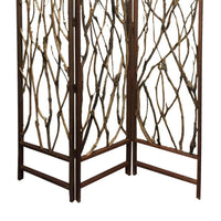 3 Panel Contemporary Foldable Wood Screen with Tree Branches, Brown - BM205387
