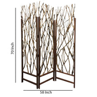 3 Panel Contemporary Foldable Wood Screen with Tree Branches, Brown - BM205387