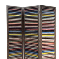 3 Panel Modern Style Foldable Wooden Shutter Screen, Multicolor - BM205388