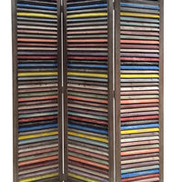 3 Panel Modern Style Foldable Wooden Shutter Screen, Multicolor - BM205388