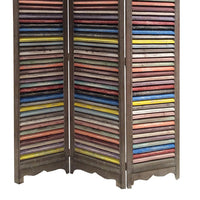 3 Panel Modern Style Foldable Wooden Shutter Screen, Multicolor - BM205388