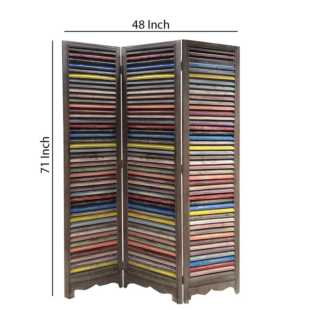 3 Panel Modern Style Foldable Wooden Shutter Screen, Multicolor - BM205388