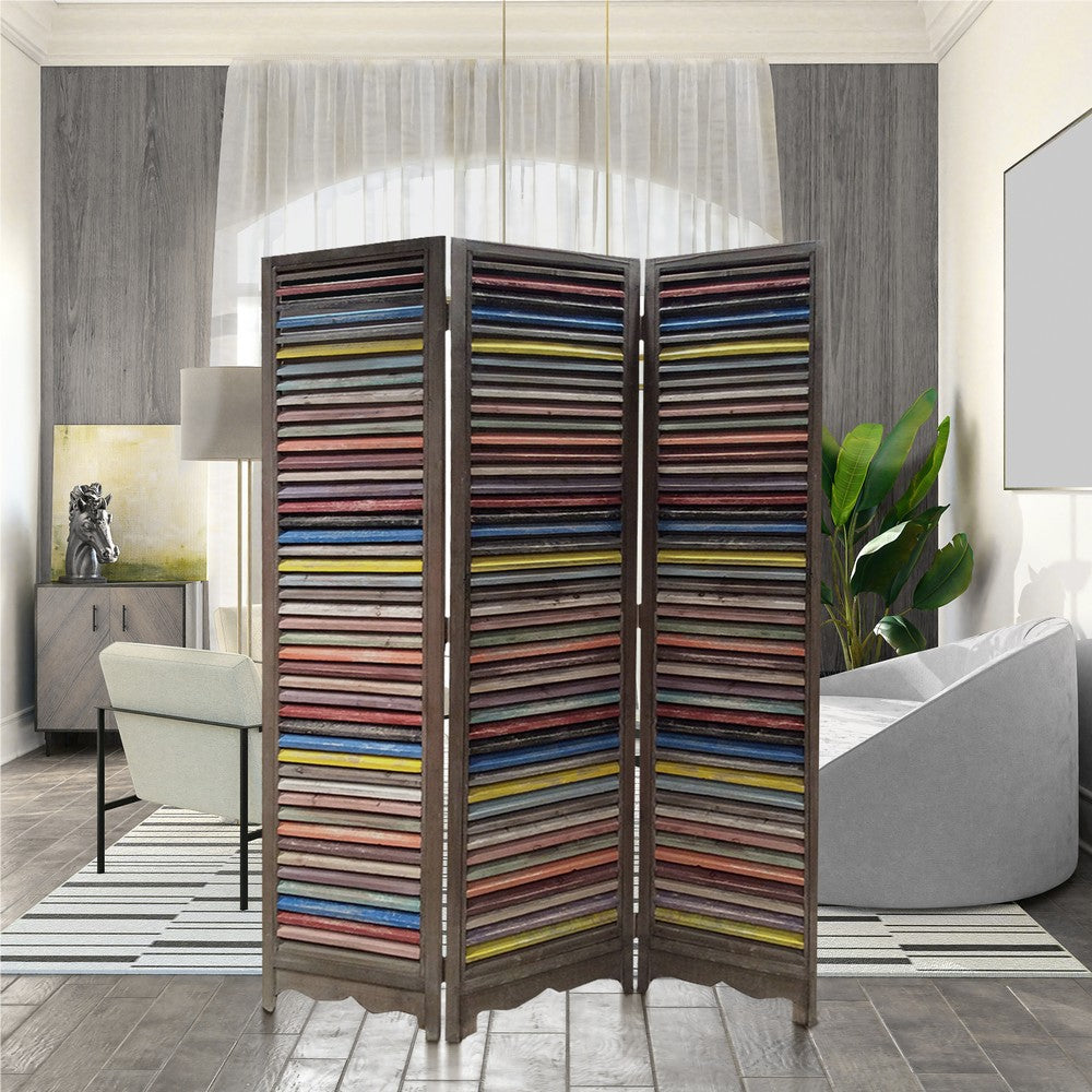 3 Panel Modern Style Foldable Wooden Shutter Screen, Multicolor - BM205388