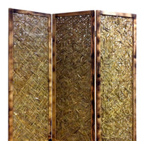 3 Panel Traditional Foldable Screen with Entwine Bamboo Design, Brown - BM205390