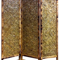 3 Panel Traditional Foldable Screen with Entwine Bamboo Design, Brown - BM205390