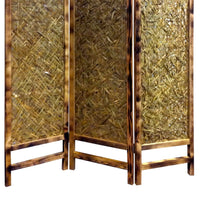 3 Panel Traditional Foldable Screen with Entwine Bamboo Design, Brown - BM205390