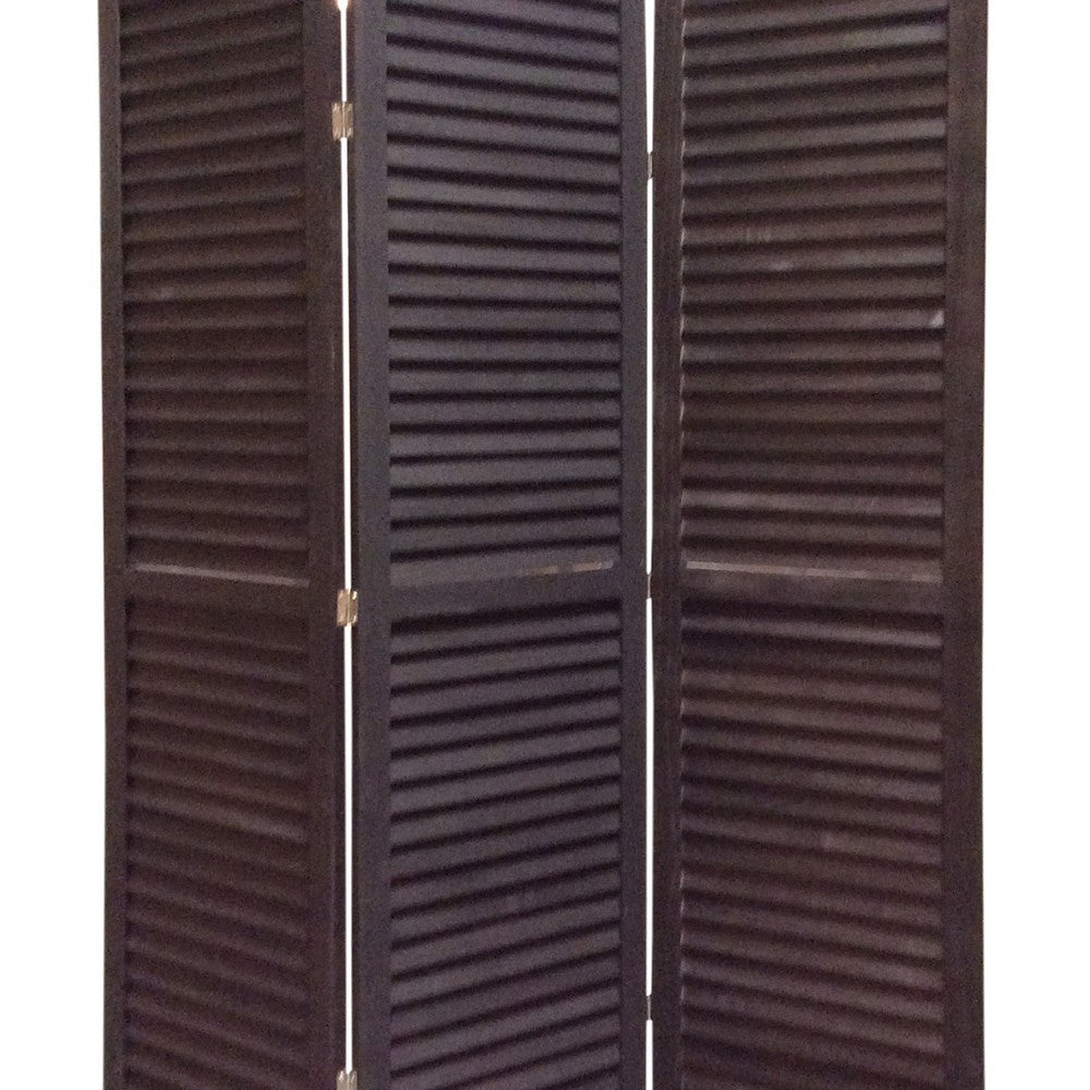 3 Panel Foldable Wooden Shutter Screen with Straight Legs, Black - BM205392