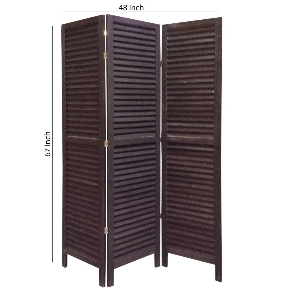 3 Panel Foldable Wooden Shutter Screen with Straight Legs, Black - BM205392