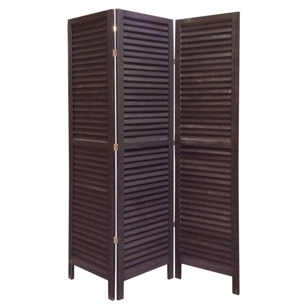 3 Panel Foldable Wooden Shutter Screen with Straight Legs, Black - BM205392