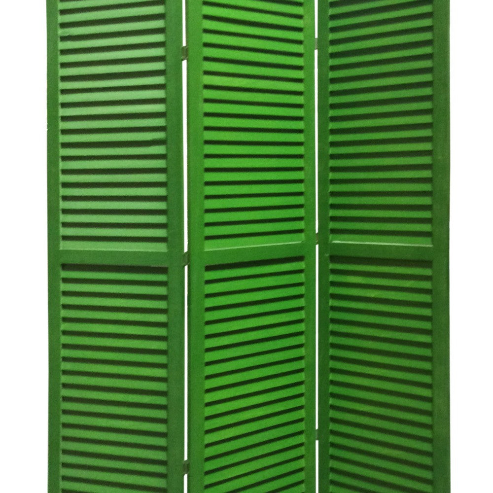 3 Panel Foldable Wooden Shutter Screen with Straight Legs, Green - BM205394